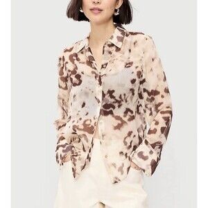 Old Navy Top Chiffon Sheer Brown Button Down Shirt Preppy Vacation Small NWT
